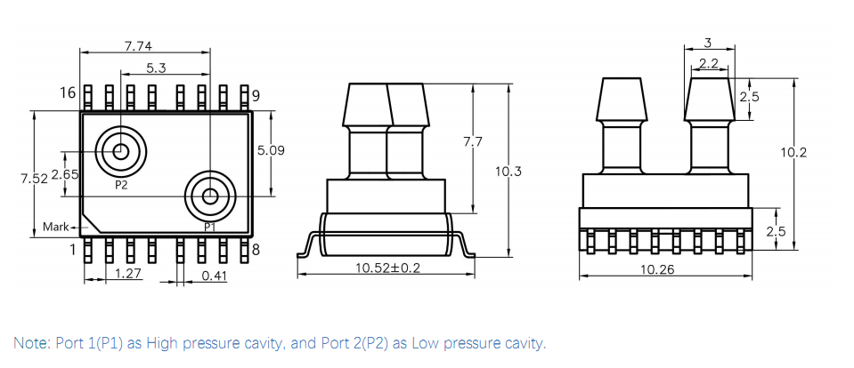 6891A SMI Pressure Sensor (SM9541,SM9543,SM6295 Pressure Sensor Alternative Parts) DIMENSION 