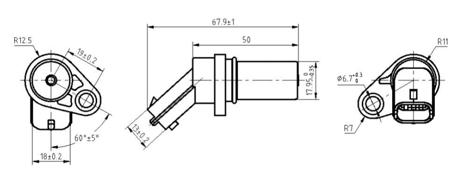 XGZR6191 Sensor (Bosch 0 261 A07 772 Speed Sensor Alternative Parts) dimension